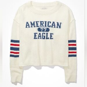 American Eagle, Women's Easy Crew Neck Sweater Drop Shoulder Cream Size S #E14